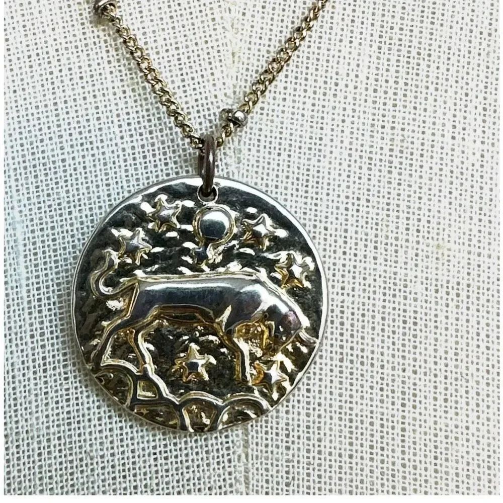 Hand Made gold tone Taurus pendant necklace
